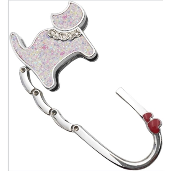 🐈NEW Purse Hook Bag Charm Table Hanger White Confetti Foldable Cute Cat Shape 🛍️ - Picture 2 of 2